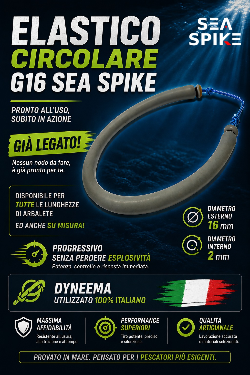 ELASTICO G16 AL METRO PER ARBALETE PESCA SUBACQUEA